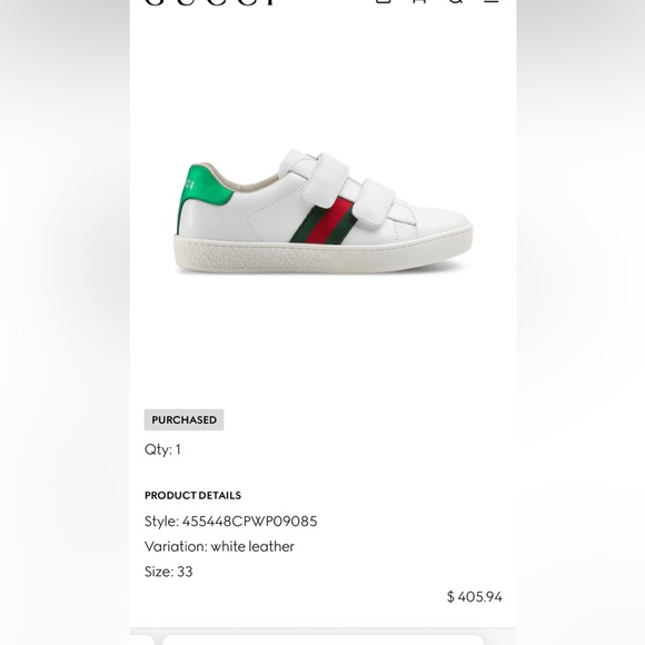 Gucci Kids White Sneakers with Velcro and Stripes - Picture 6 of 6